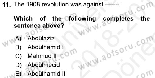 Principles Of Ataturk And The History Of Turkish Revolution 1 Dersi 2018 - 2019 Yılı (Final) Dönem Sonu Sınav Soruları 11. Soru