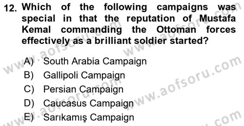 Principles Of Ataturk And The History Of Turkish Revolution 1 Dersi 2018 - 2019 Yılı (Final) Dönem Sonu Sınav Soruları 12. Soru