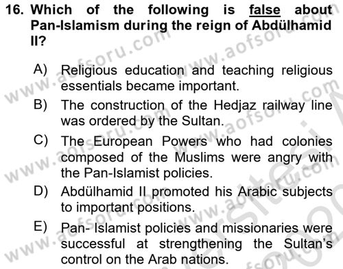 Principles Of Ataturk And The History Of Turkish Revolution 1 Dersi 2019 - 2020 Yılı (Vize) Ara Sınav Soruları 16. Soru