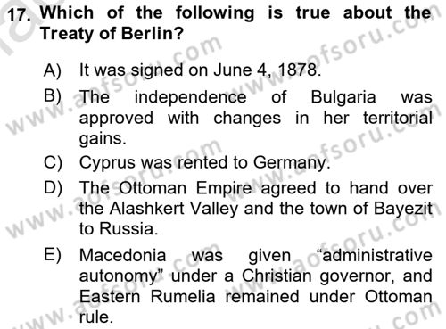 Principles Of Ataturk And The History Of Turkish Revolution 1 Dersi 2019 - 2020 Yılı (Vize) Ara Sınav Soruları 17. Soru