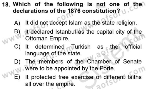 Principles Of Ataturk And The History Of Turkish Revolution 1 Dersi 2019 - 2020 Yılı (Vize) Ara Sınav Soruları 18. Soru