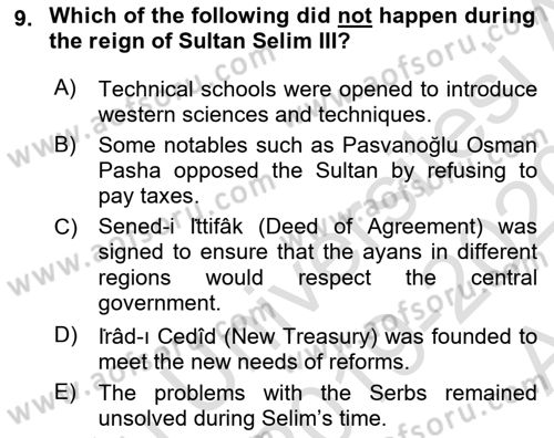 Principles Of Ataturk And The History Of Turkish Revolution 1 Dersi 2019 - 2020 Yılı (Vize) Ara Sınav Soruları 9. Soru