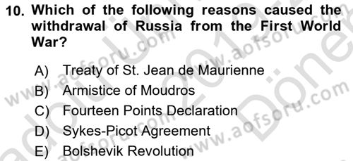 Principles Of Ataturk And The History Of Turkish Revolution 1 Dersi 2019 - 2020 Yılı (Final) Dönem Sonu Sınav Soruları 10. Soru