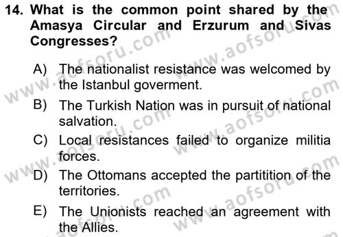 Principles Of Ataturk And The History Of Turkish Revolution 1 Dersi 2019 - 2020 Yılı (Final) Dönem Sonu Sınav Soruları 14. Soru