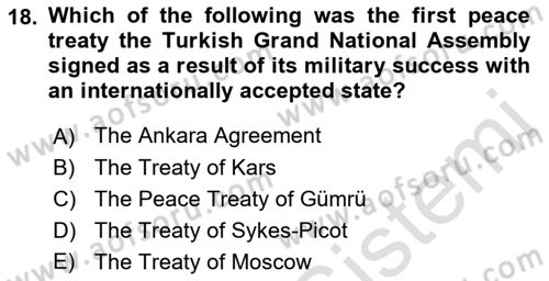 Principles Of Ataturk And The History Of Turkish Revolution 1 Dersi 2019 - 2020 Yılı (Final) Dönem Sonu Sınav Soruları 18. Soru