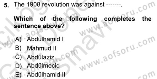 Principles Of Ataturk And The History Of Turkish Revolution 1 Dersi 2019 - 2020 Yılı (Final) Dönem Sonu Sınav Soruları 5. Soru
