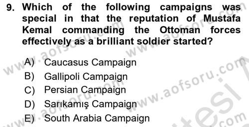 Principles Of Ataturk And The History Of Turkish Revolution 1 Dersi 2019 - 2020 Yılı (Final) Dönem Sonu Sınav Soruları 9. Soru