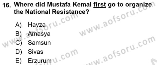 Principles Of Ataturk And The History Of Turkish Revolution 1 Dersi 2020 - 2021 Yılı Yaz Okulu Sınav Soruları 16. Soru
