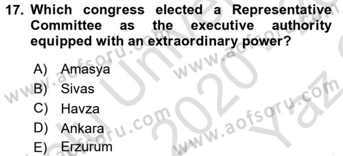 Principles Of Ataturk And The History Of Turkish Revolution 1 Dersi 2020 - 2021 Yılı Yaz Okulu Sınav Soruları 17. Soru