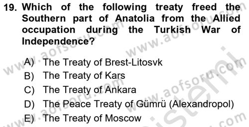 Principles Of Ataturk And The History Of Turkish Revolution 1 Dersi 2020 - 2021 Yılı Yaz Okulu Sınav Soruları 19. Soru