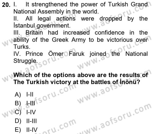 Principles Of Ataturk And The History Of Turkish Revolution 1 Dersi 2020 - 2021 Yılı Yaz Okulu Sınav Soruları 20. Soru