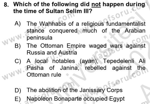 Principles Of Ataturk And The History Of Turkish Revolution 1 Dersi 2021 - 2022 Yılı (Vize) Ara Sınav Soruları 8. Soru
