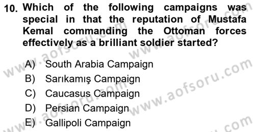 Principles Of Ataturk And The History Of Turkish Revolution 1 Dersi 2021 - 2022 Yılı (Final) Dönem Sonu Sınav Soruları 10. Soru