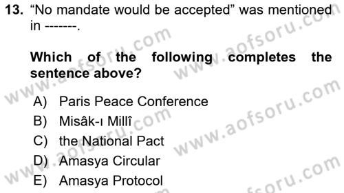 Principles Of Ataturk And The History Of Turkish Revolution 1 Dersi 2021 - 2022 Yılı (Final) Dönem Sonu Sınav Soruları 13. Soru