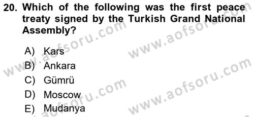 Principles Of Ataturk And The History Of Turkish Revolution 1 Dersi 2021 - 2022 Yılı (Final) Dönem Sonu Sınav Soruları 20. Soru