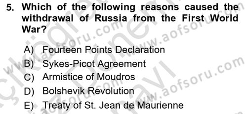 Principles Of Ataturk And The History Of Turkish Revolution 1 Dersi 2021 - 2022 Yılı (Final) Dönem Sonu Sınav Soruları 5. Soru