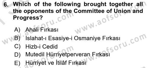 Principles Of Ataturk And The History Of Turkish Revolution 1 Dersi 2021 - 2022 Yılı (Final) Dönem Sonu Sınav Soruları 6. Soru