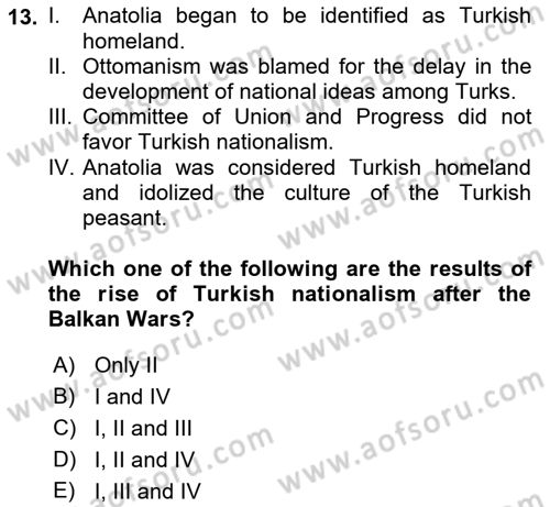 Principles Of Ataturk And The History Of Turkish Revolution 1 Dersi 2021 - 2022 Yılı Yaz Okulu Sınav Soruları 13. Soru
