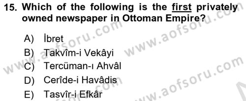 Principles Of Ataturk And The History Of Turkish Revolution 1 Dersi 2021 - 2022 Yılı Yaz Okulu Sınav Soruları 15. Soru