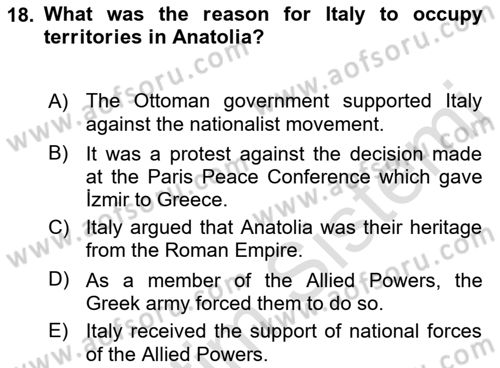 Principles Of Ataturk And The History Of Turkish Revolution 1 Dersi 2021 - 2022 Yılı Yaz Okulu Sınav Soruları 18. Soru