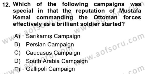 Principles Of Ataturk And The History Of Turkish Revolution 1 Dersi 2022 - 2023 Yılı (Final) Dönem Sonu Sınav Soruları 12. Soru