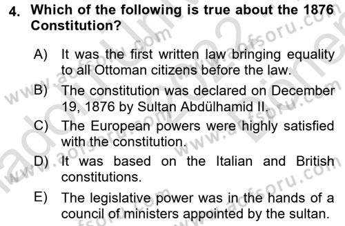 Principles Of Ataturk And The History Of Turkish Revolution 1 Dersi 2022 - 2023 Yılı (Final) Dönem Sonu Sınav Soruları 4. Soru