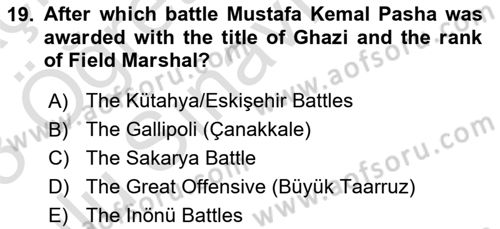 Principles Of Ataturk And The History Of Turkish Revolution 1 Dersi 2022 - 2023 Yılı Yaz Okulu Sınav Soruları 19. Soru