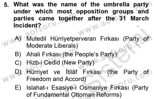 Principles Of Ataturk And The History Of Turkish Revolution 1 Dersi 2022 - 2023 Yılı Yaz Okulu Sınav Soruları 5. Soru