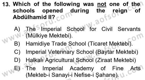 Principles Of Ataturk And The History Of Turkish Revolution 1 Dersi 2023 - 2024 Yılı (Vize) Ara Sınav Soruları 13. Soru