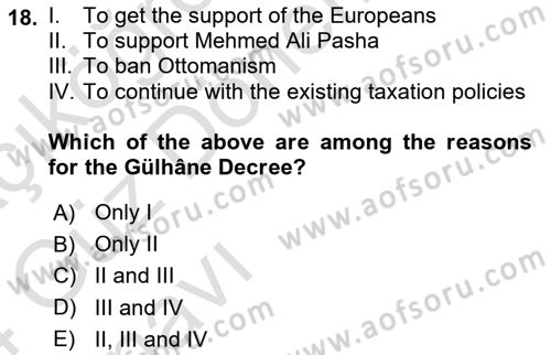 Principles Of Ataturk And The History Of Turkish Revolution 1 Dersi 2023 - 2024 Yılı (Vize) Ara Sınav Soruları 18. Soru