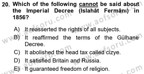 Principles Of Ataturk And The History Of Turkish Revolution 1 Dersi 2023 - 2024 Yılı (Vize) Ara Sınav Soruları 20. Soru