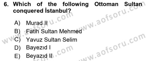 Principles Of Ataturk And The History Of Turkish Revolution 1 Dersi 2023 - 2024 Yılı (Vize) Ara Sınav Soruları 6. Soru