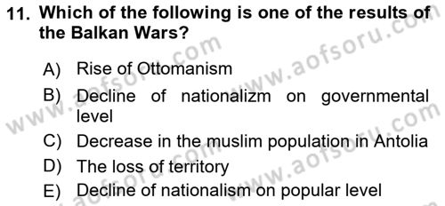 Principles Of Ataturk And The History Of Turkish Revolution 1 Dersi 2023 - 2024 Yılı (Final) Dönem Sonu Sınav Soruları 11. Soru