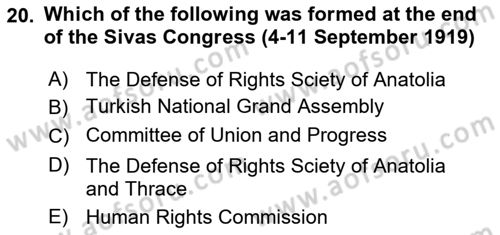 Principles Of Ataturk And The History Of Turkish Revolution 1 Dersi 2023 - 2024 Yılı (Final) Dönem Sonu Sınav Soruları 20. Soru