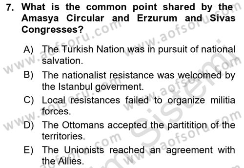 Principles Of Ataturk And The History Of Turkish Revolution 1 Dersi 2023 - 2024 Yılı (Final) Dönem Sonu Sınav Soruları 7. Soru