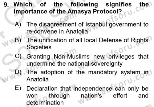 Principles Of Ataturk And The History Of Turkish Revolution 1 Dersi 2023 - 2024 Yılı (Final) Dönem Sonu Sınav Soruları 9. Soru