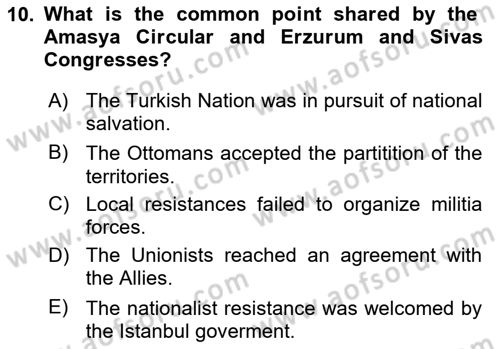 Principles Of Ataturk And The History Of Turkish Revolution 1 Dersi 2023 - 2024 Yılı Yaz Okulu Sınav Soruları 10. Soru