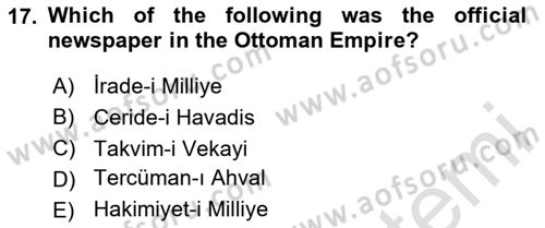 Principles Of Ataturk And The History Of Turkish Revolution 1 Dersi 2023 - 2024 Yılı Yaz Okulu Sınav Soruları 17. Soru