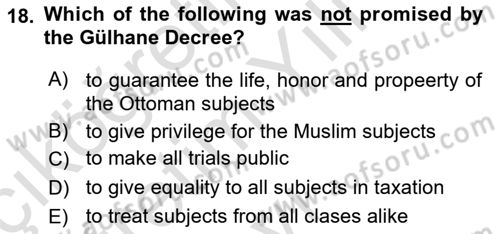 Principles Of Ataturk And The History Of Turkish Revolution 1 Dersi 2023 - 2024 Yılı Yaz Okulu Sınav Soruları 18. Soru