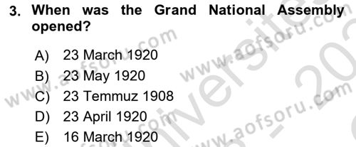 Principles Of Ataturk And The History Of Turkish Revolution 1 Dersi 2023 - 2024 Yılı Yaz Okulu Sınav Soruları 3. Soru