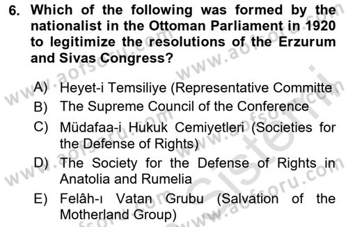 Principles Of Ataturk And The History Of Turkish Revolution 1 Dersi 2023 - 2024 Yılı Yaz Okulu Sınav Soruları 6. Soru