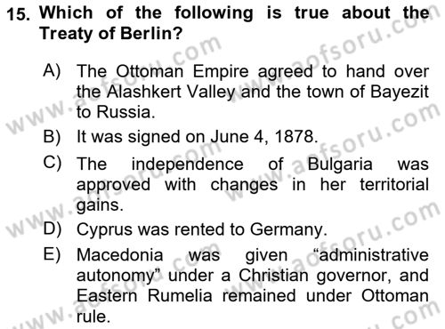 Principles Of Ataturk And The History Of Turkish Revolution 1 Dersi 2024 - 2025 Yılı (Vize) Ara Sınav Soruları 15. Soru