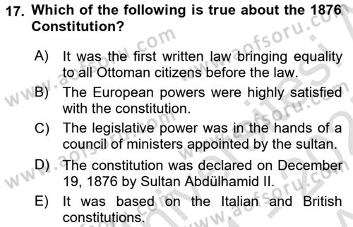 Principles Of Ataturk And The History Of Turkish Revolution 1 Dersi 2024 - 2025 Yılı (Vize) Ara Sınav Soruları 17. Soru