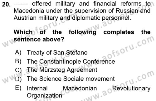 Principles Of Ataturk And The History Of Turkish Revolution 1 Dersi 2024 - 2025 Yılı (Vize) Ara Sınav Soruları 20. Soru