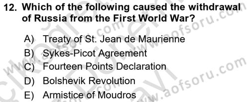Principles Of Ataturk And The History Of Turkish Revolution 1 Dersi 2024 - 2025 Yılı (Final) Dönem Sonu Sınav Soruları 12. Soru