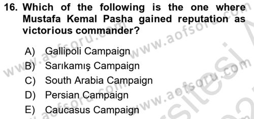 Principles Of Ataturk And The History Of Turkish Revolution 1 Dersi 2024 - 2025 Yılı (Final) Dönem Sonu Sınav Soruları 16. Soru