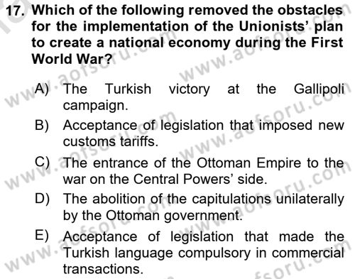 Principles Of Ataturk And The History Of Turkish Revolution 1 Dersi 2024 - 2025 Yılı (Final) Dönem Sonu Sınav Soruları 17. Soru