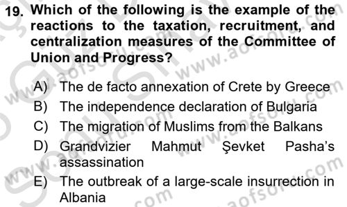 Principles Of Ataturk And The History Of Turkish Revolution 1 Dersi 2024 - 2025 Yılı (Final) Dönem Sonu Sınav Soruları 19. Soru