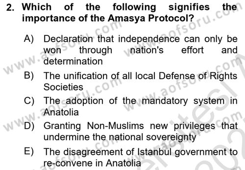Principles Of Ataturk And The History Of Turkish Revolution 1 Dersi 2024 - 2025 Yılı (Final) Dönem Sonu Sınav Soruları 2. Soru