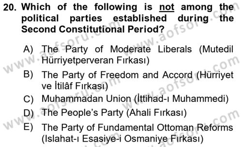 Principles Of Ataturk And The History Of Turkish Revolution 1 Dersi 2024 - 2025 Yılı (Final) Dönem Sonu Sınav Soruları 20. Soru